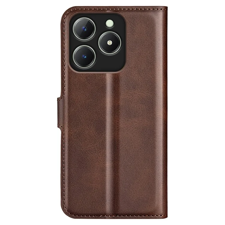 Para Realme C63 4G Stand Case Calf Texture Scratch-Proof Leather Phone Cover - Marrom