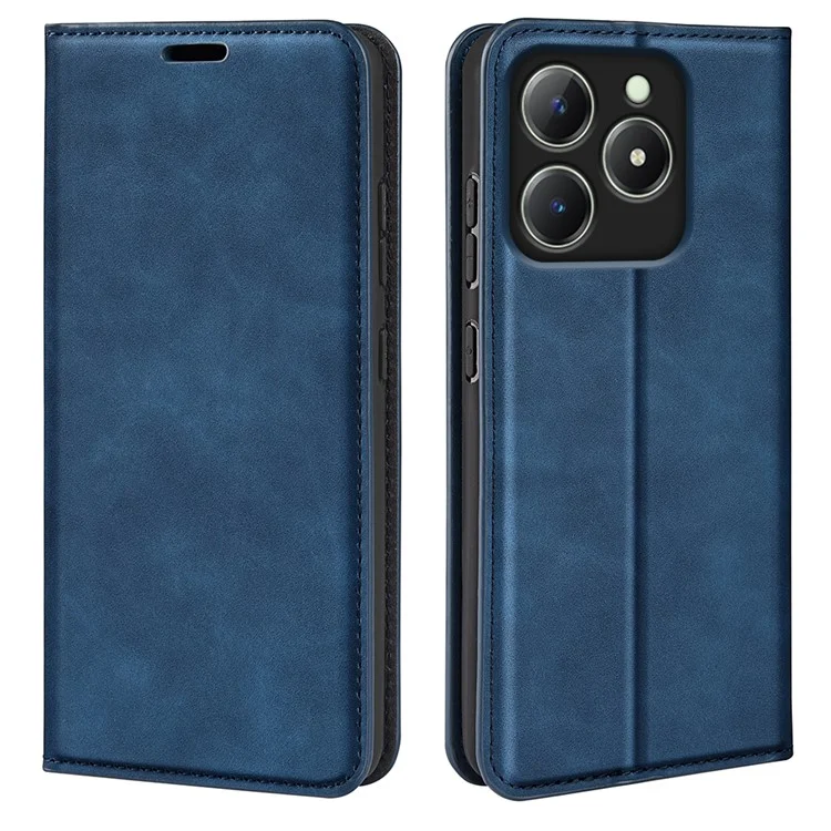 Für Realme C63 4G Protective Case Skin-Touch Leather Wallet Phone Cover - Blau