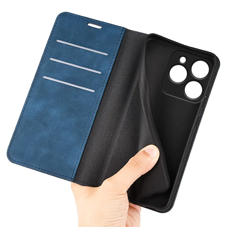 Für Realme C63 4G Protective Case Skin-Touch Leather Wallet Phone Cover - Blau