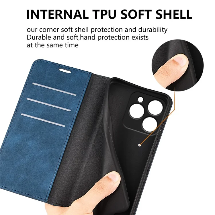 Für Realme C63 4G Protective Case Skin-Touch Leather Wallet Phone Cover - Blau