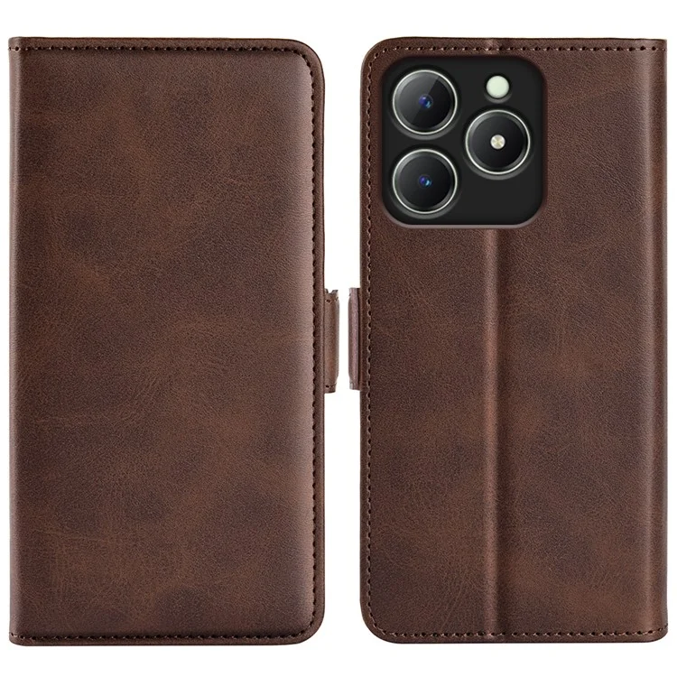 Para Realme C63 4G Case Calf Texture Leather Wallet Phone Cover com Suporte - Marrom