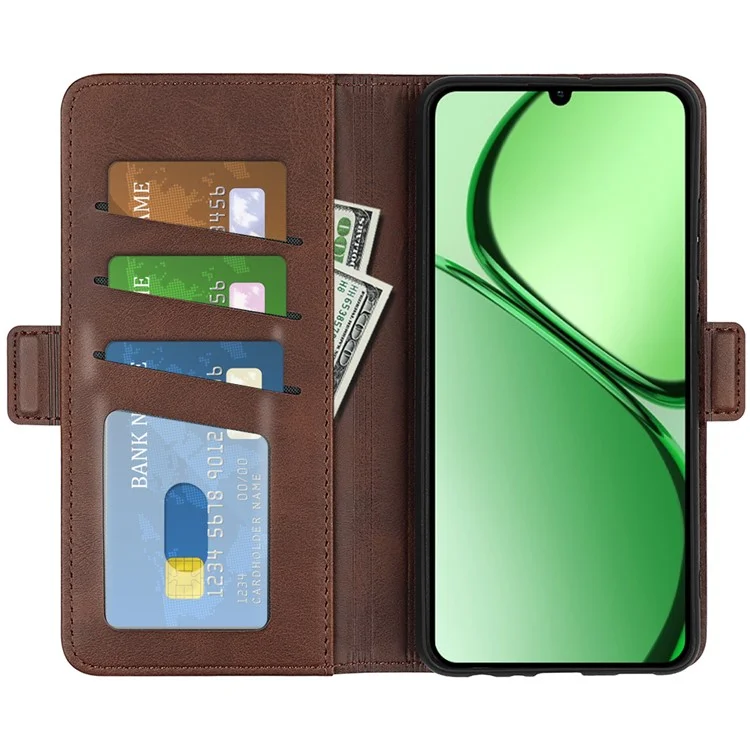 Para Realme C63 4G Case Calf Texture Leather Wallet Phone Cover com Suporte - Marrom