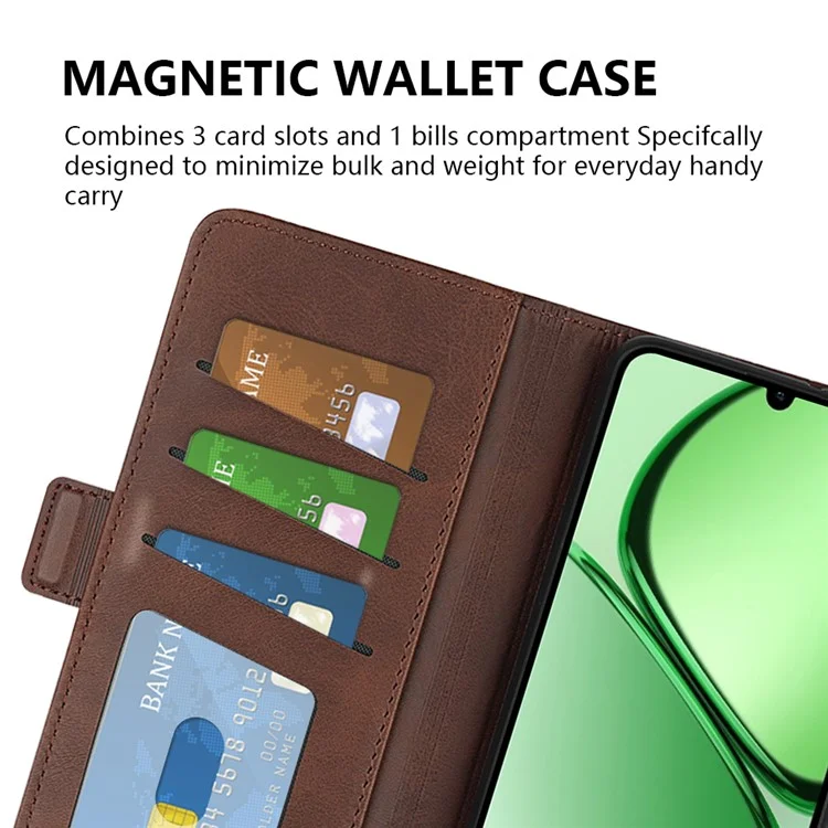 Para Realme C63 4G Case Calf Texture Leather Wallet Phone Cover com Suporte - Marrom