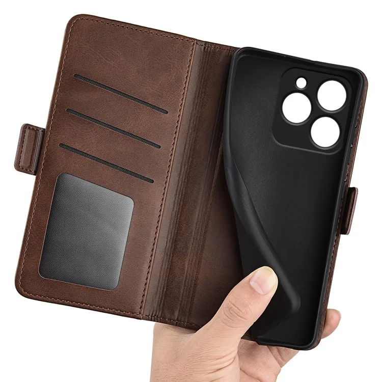 Para Realme C63 4G Case Calf Texture Leather Wallet Phone Cover com Suporte - Marrom