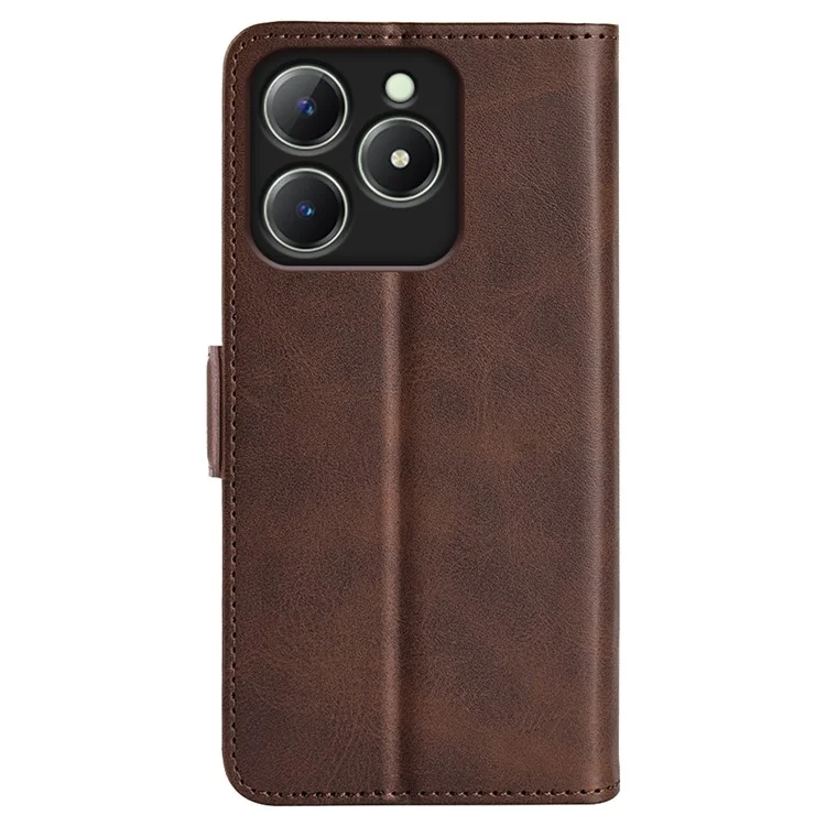 Para Realme C63 4G Case Calf Texture Leather Wallet Phone Cover com Suporte - Marrom
