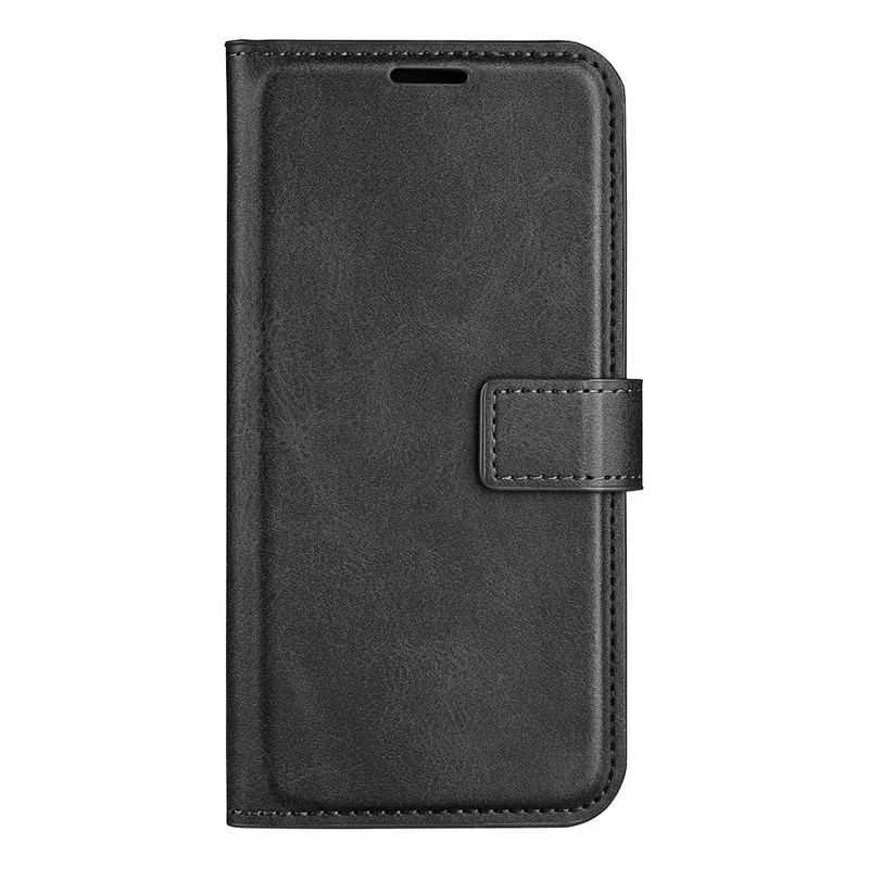 For Samsung Galaxy S24 FE Stand Case Calf Texture Anti-Scratch Leather Phone Cover - Black