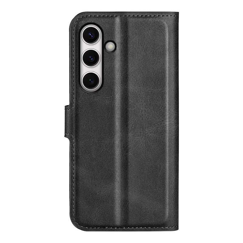 For Samsung Galaxy S24 FE Stand Case Calf Texture Anti-Scratch Leather Phone Cover - Black