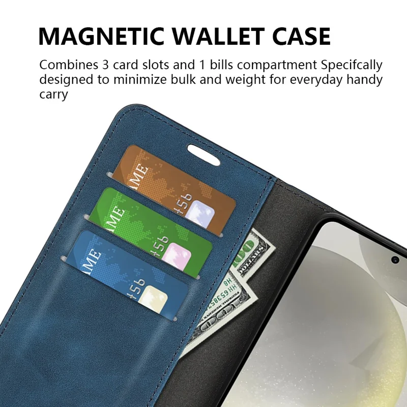 For Samsung Galaxy S24 FE Case Skin-Touch Drop-Proof Leather Wallet Phone Cover - Blue