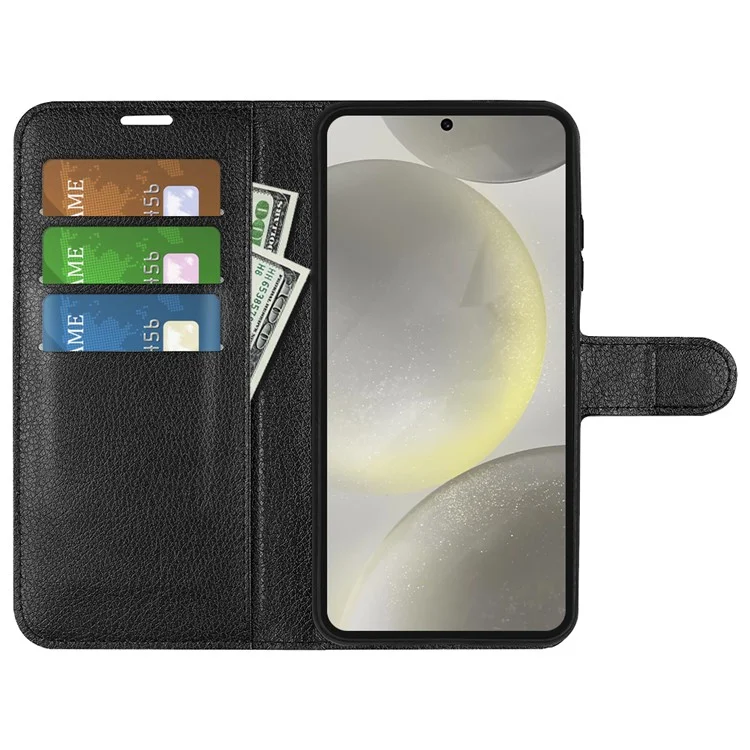 Für Samsung Galaxy S24 FE Wallet Phone Case Litchi Texture Anti-Drop Ledertasche Flip Cover - Schwarz