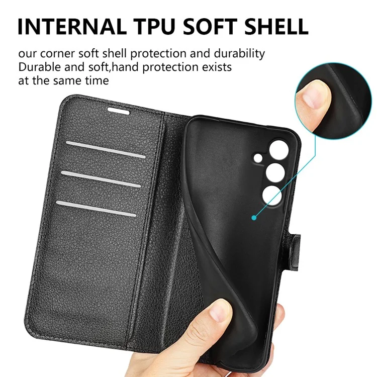 Für Samsung Galaxy S24 FE Wallet Phone Case Litchi Texture Anti-Drop Ledertasche Flip Cover - Schwarz