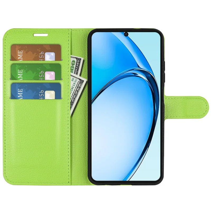 For Oppo A60 4G Case Anti-Drop Litchi Texture Leather Wallet Phone Cover - Green
