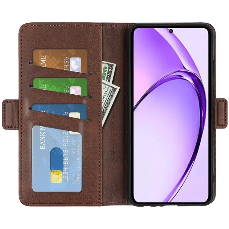 Для Oppo A3 Pro (Глобальный) 5G / A3 Pro (Индия) 5G / K12x 5G (Индия) / A80 5G Чехол с текстурой кожи теленка, стоящий бумажник для телефона - Коричневый