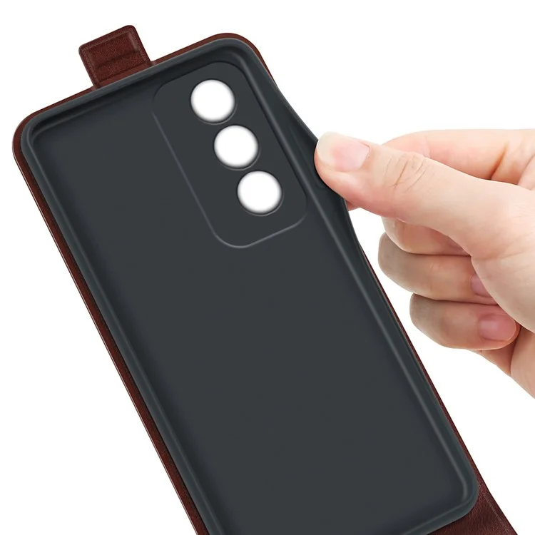 Para Oppo A3 Pro (Global) 5G / A3 Pro (India) 5G / K12x 5G (India) / A80 5G Funda de Cuero Vertical Flip Ranura para Tarjeta Funda de Teléfono - Marrón