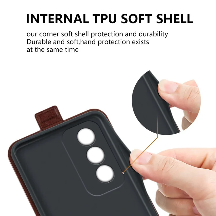 Para Oppo A3 Pro (Global) 5G / A3 Pro (India) 5G / K12x 5G (India) / A80 5G Funda de Cuero Vertical Flip Ranura para Tarjeta Funda de Teléfono - Marrón