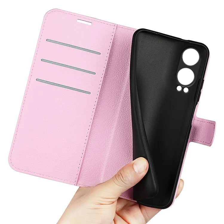 For OnePlus Nord CE4 Lite 5G / Oppo K12x 5G (China) Phone Case Litchi Texture Shockproof Leather Wallet Cover - Pink