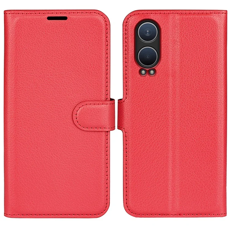 Para OnePlus Nord CE4 Lite 5G / Oppo K12x 5G (China) Capa de Telefone Textura de Litchi Capa de Carteira de Couro à Prova de Choque - Vermelho