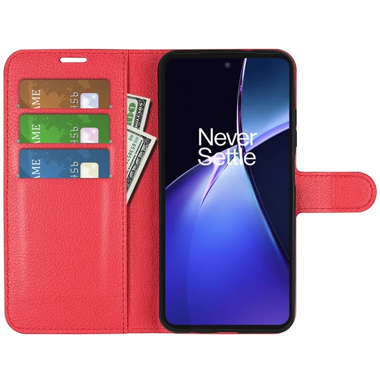 Para OnePlus Nord CE4 Lite 5G / Oppo K12x 5G (China) Capa de Telefone Textura de Litchi Capa de Carteira de Couro à Prova de Choque - Vermelho