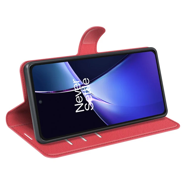 Para OnePlus Nord CE4 Lite 5G / Oppo K12x 5G (China) Capa de Telefone Textura de Litchi Capa de Carteira de Couro à Prova de Choque - Vermelho