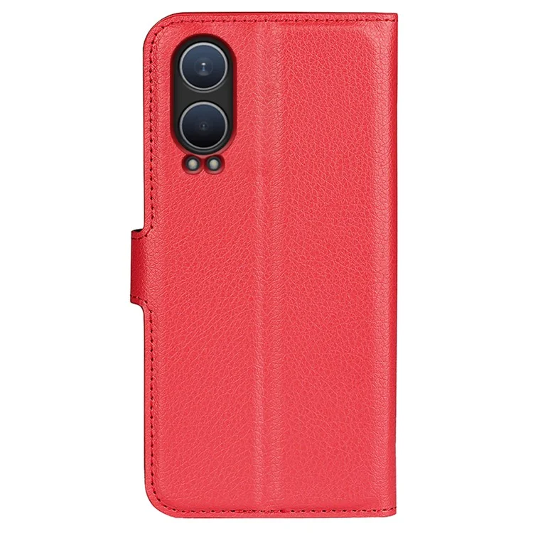 Para OnePlus Nord CE4 Lite 5G / Oppo K12x 5G (China) Capa de Telefone Textura de Litchi Capa de Carteira de Couro à Prova de Choque - Vermelho