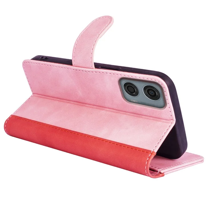 Para Motorola Moto G24 Power Wallet Case Leather Phone Cover Splicing Color - Pink