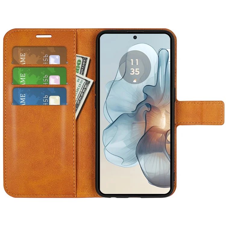 Pour Motorola Moto G24 Power Stand Case Scratch-Proof Calf Texture Leather Phone Cover - Jaune