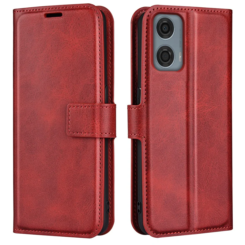 For Motorola Moto G24 Power Stand Case Scratch-Proof Calf Texture Leather Phone Cover - Red