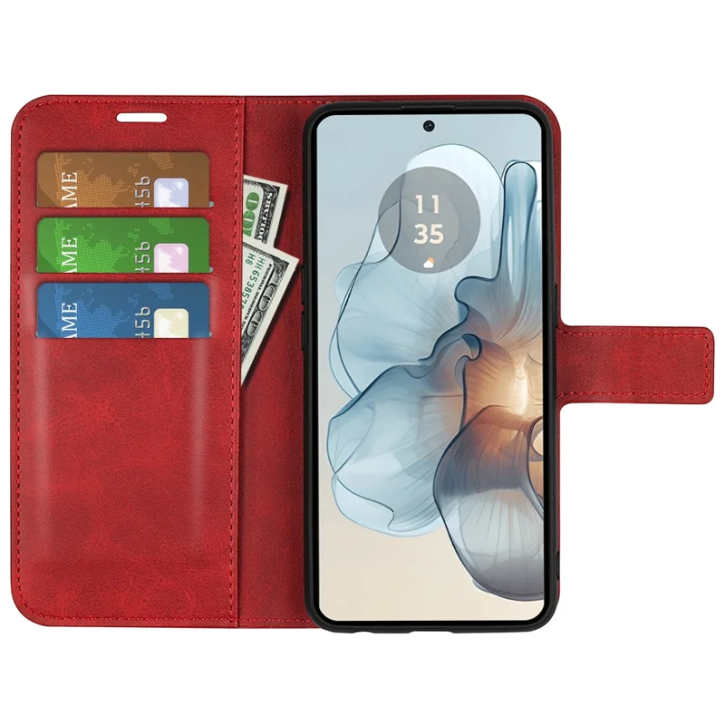 For Motorola Moto G24 Power Stand Case Scratch-Proof Calf Texture Leather Phone Cover - Red