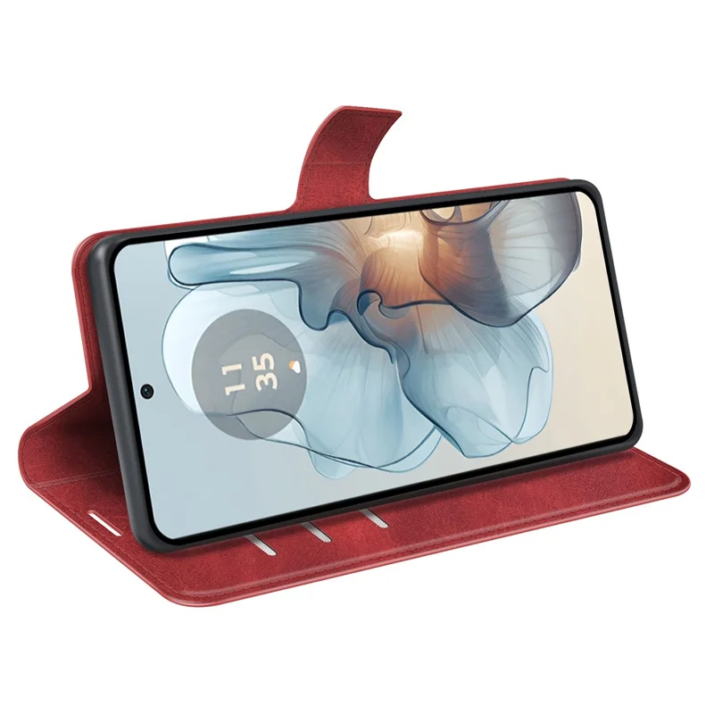 For Motorola Moto G24 Power Stand Case Scratch-Proof Calf Texture Leather Phone Cover - Red