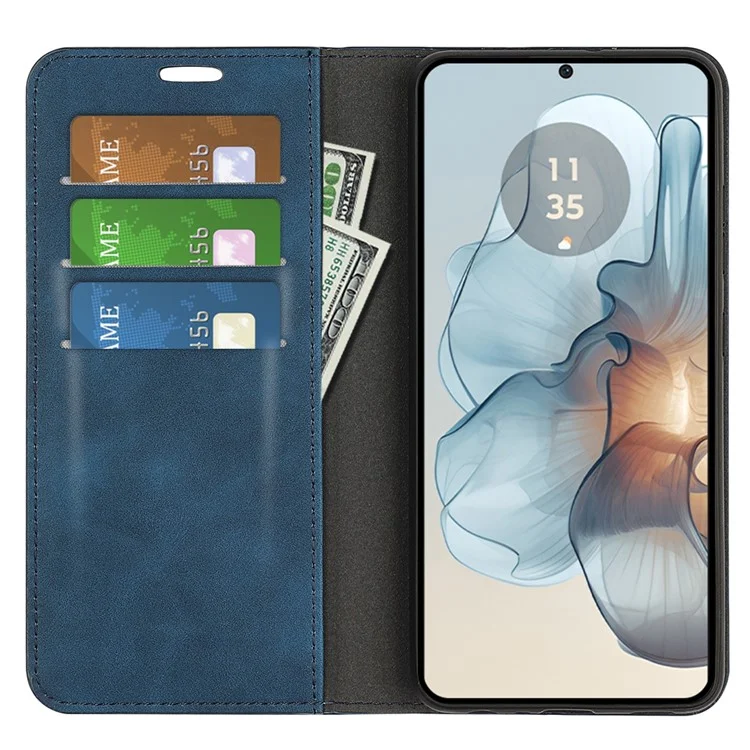 For Motorola Moto G24 Power Protective Case Skin-Touch Leather Wallet Phone Cover - Blue