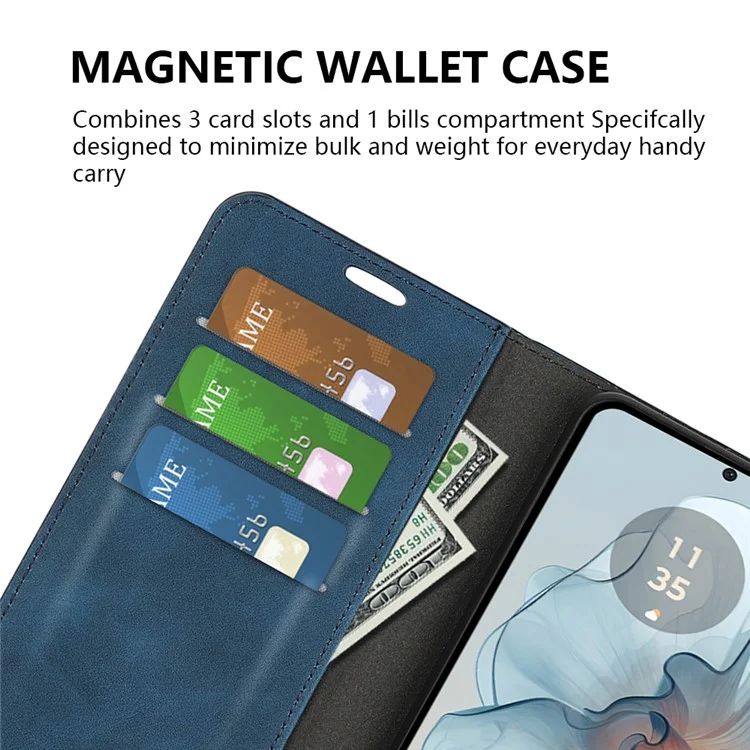 For Motorola Moto G24 Power Protective Case Skin-Touch Leather Wallet Phone Cover - Blue
