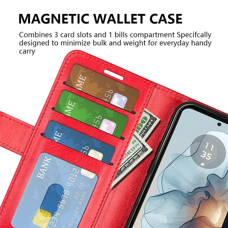 Für Motorola Moto G24 Power Wallet Phone Case Crazy Horse Texture Stand Lederhülle - Rot