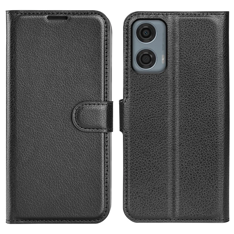 Para Motorola Moto G24 Power Case Litchi Texture Anti-Drop Leather Wallet Phone Cover - Preto