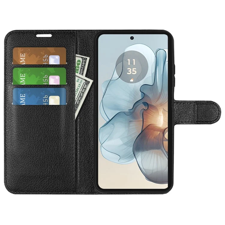 Para Motorola Moto G24 Power Case Litchi Texture Anti-Drop Leather Wallet Phone Cover - Preto