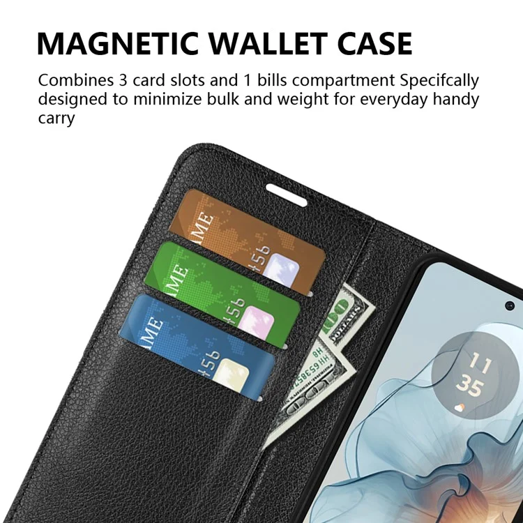 Para Motorola Moto G24 Power Case Litchi Texture Anti-Drop Leather Wallet Phone Cover - Preto