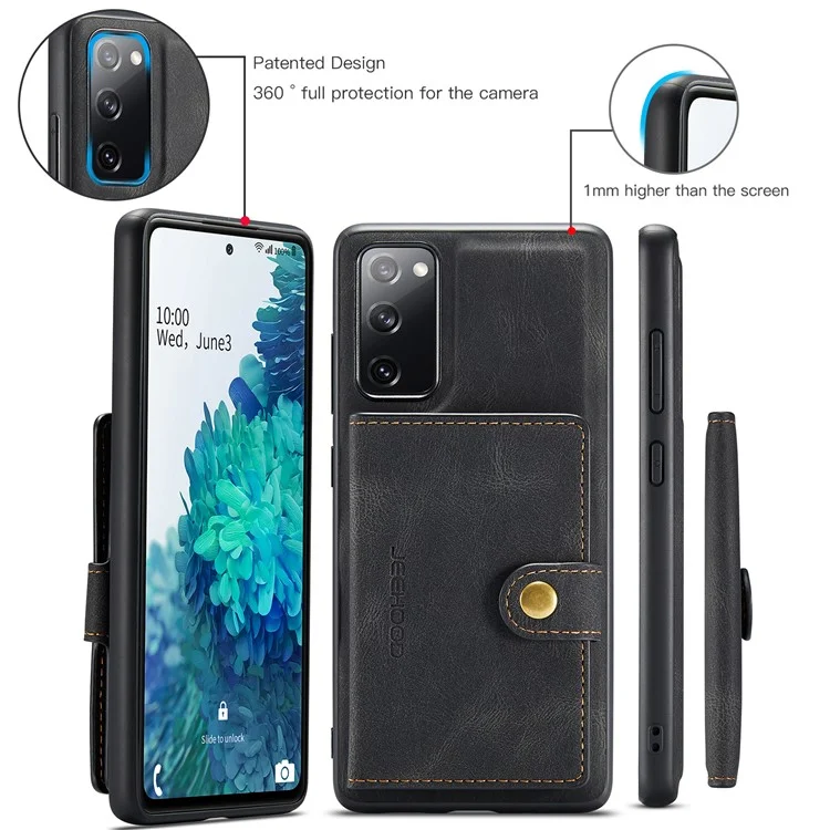 JEEHOOD J01 для Samsung Galaxy S20 FE 2022 / S20 FE / S20 FE 5G / S20 Lite Чехол с отсоединяемой задней крышкой из ретро-кожи - Черный