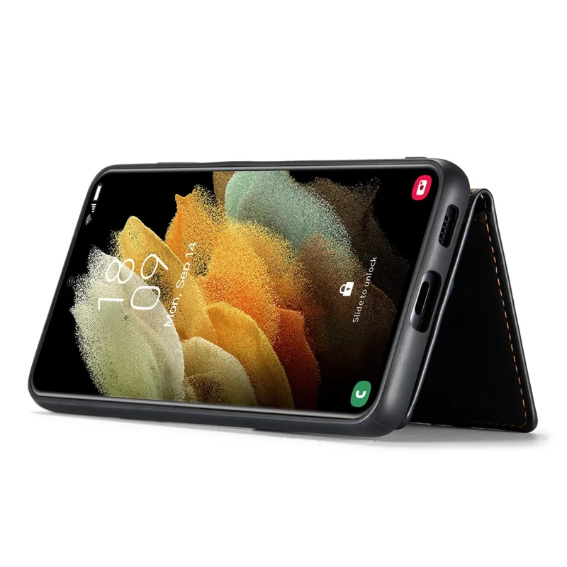 JEEHOOD J01 Für Samsung Galaxy S21 FE 5G Hülle Leder + TPU Handyhülle Abnehmbare Kartenfach - Schwarz