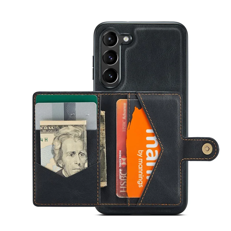 JEEHOOD J01 For Samsung Galaxy S23 Case Leather Back Cover with Detachable Card Holder Pocket - Black