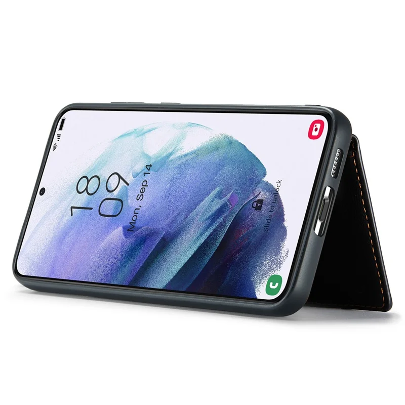 JEEHOOD J01 For Samsung Galaxy S23 Case Leather Back Cover with Detachable Card Holder Pocket - Black