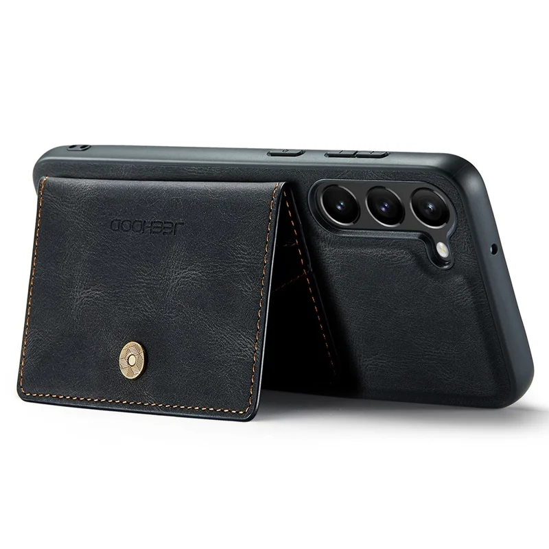 JEEHOOD J01 For Samsung Galaxy S23 Case Leather Back Cover with Detachable Card Holder Pocket - Black