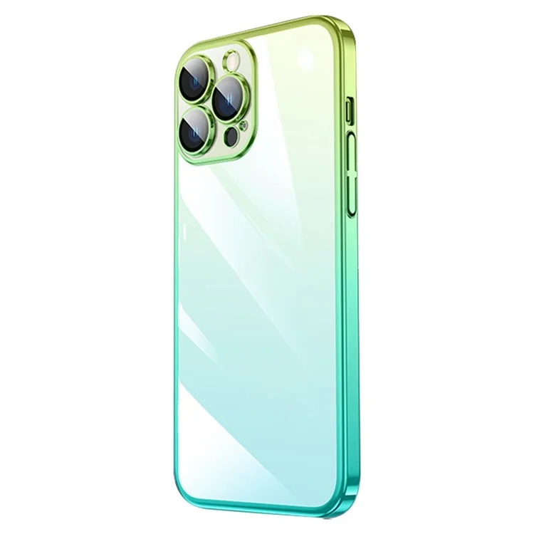 For iPhone 14 Pro Gradient Color Hard PC Case Dust-proof Electroplating Back Cover - Gradient Cyan Green