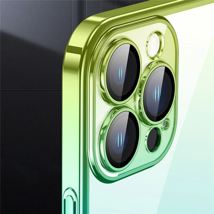 For iPhone 14 Pro Gradient Color Hard PC Case Dust-proof Electroplating Back Cover - Gradient Cyan Green