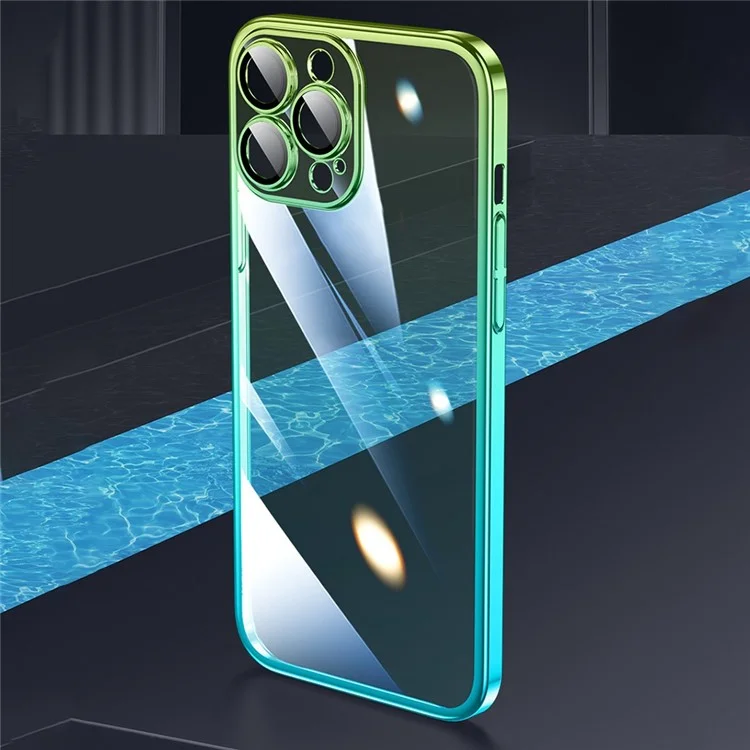 For iPhone 14 Pro Gradient Color Hard PC Case Dust-proof Electroplating Back Cover - Gradient Cyan Green