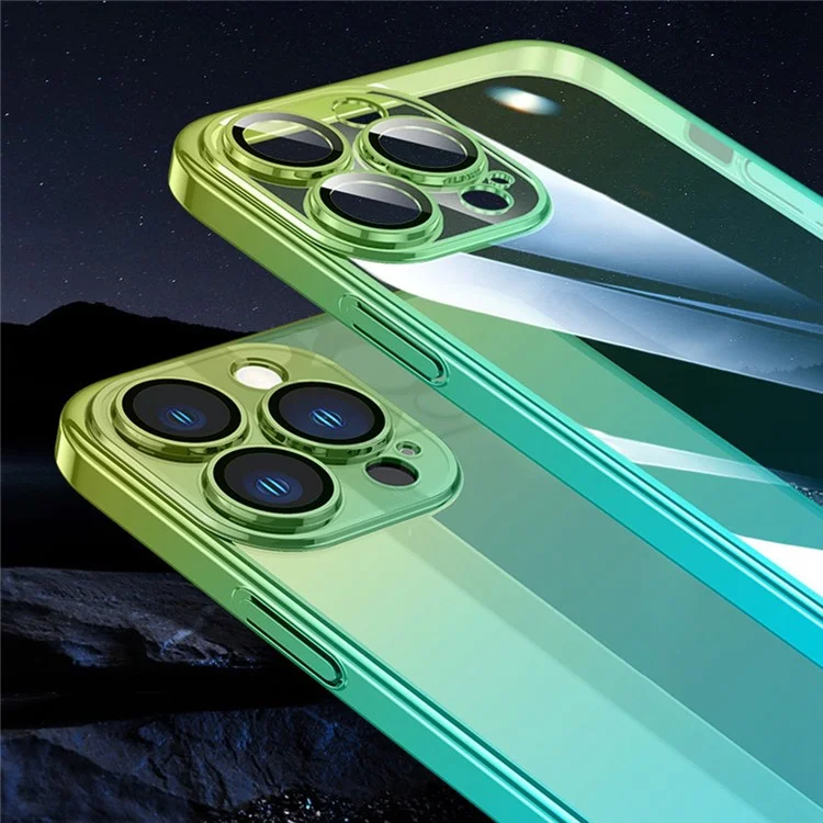 For iPhone 14 Pro Gradient Color Hard PC Case Dust-proof Electroplating Back Cover - Gradient Cyan Green
