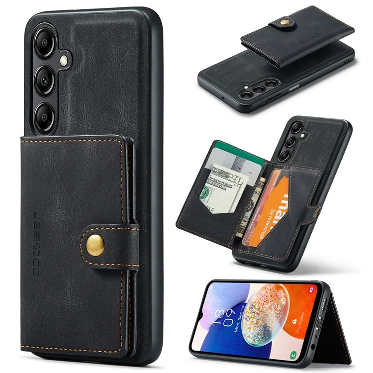 JEEHOOD J01 para Samsung Galaxy A14 4G / 5G Funda de Cuero + TPU con Soporte Plegable Cubierta de Teléfono 2 en 1 Desmontable - Negro