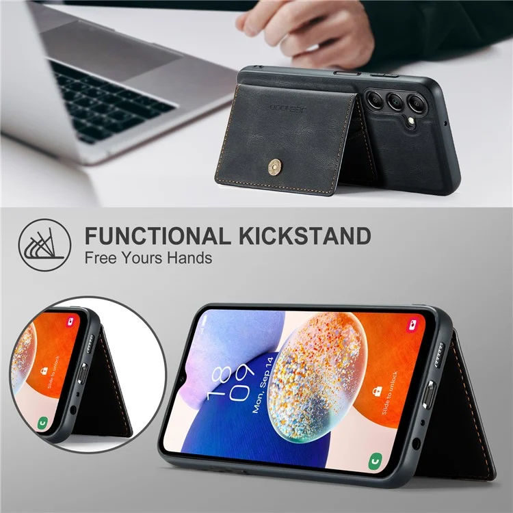 JEEHOOD J01 para Samsung Galaxy A14 4G / 5G Funda de Cuero + TPU con Soporte Plegable Cubierta de Teléfono 2 en 1 Desmontable - Negro