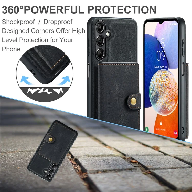 JEEHOOD J01 para Samsung Galaxy A14 4G / 5G Funda de Cuero + TPU con Soporte Plegable Cubierta de Teléfono 2 en 1 Desmontable - Negro
