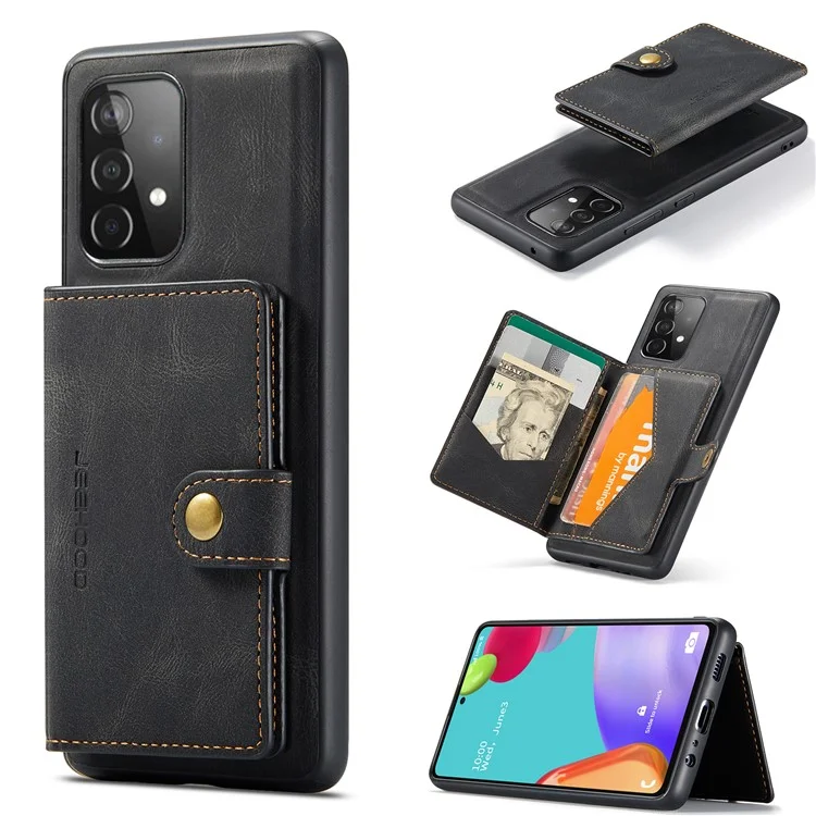 JEEHOOD J01 Pour Samsung Galaxy A52 4G / 5G / A52s 5G Étui en cuir + Étui de téléphone amovible TPU avec porte-cartes - Noir