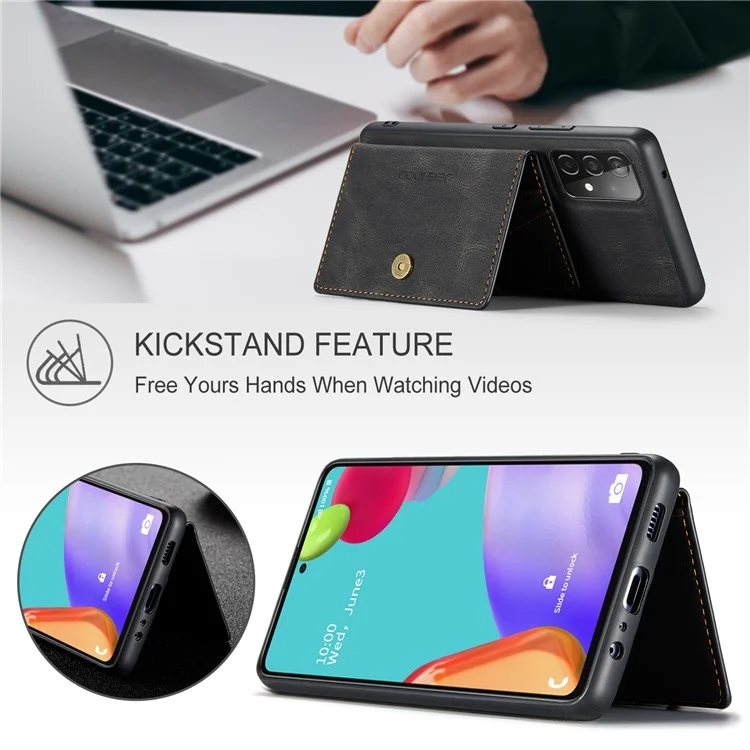JEEHOOD J01 Pour Samsung Galaxy A52 4G / 5G / A52s 5G Étui en cuir + Étui de téléphone amovible TPU avec porte-cartes - Noir