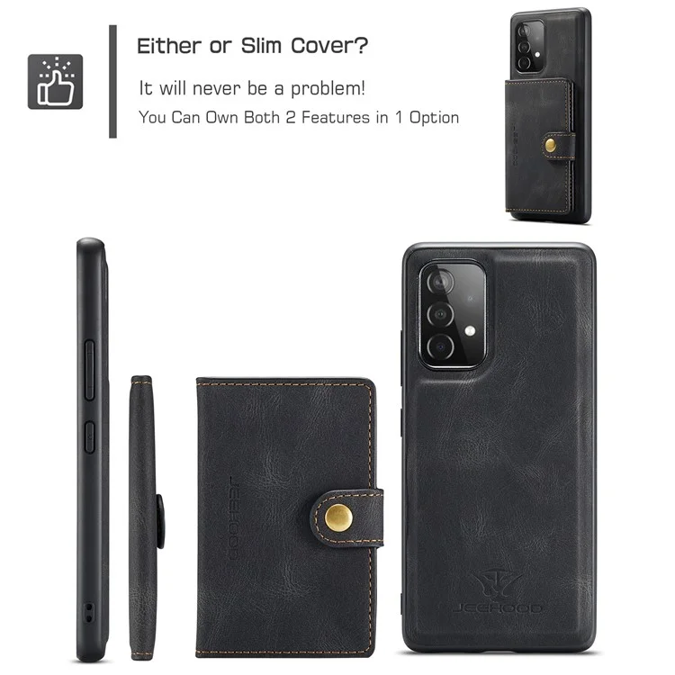 JEEHOOD J01 Pour Samsung Galaxy A52 4G / 5G / A52s 5G Étui en cuir + Étui de téléphone amovible TPU avec porte-cartes - Noir