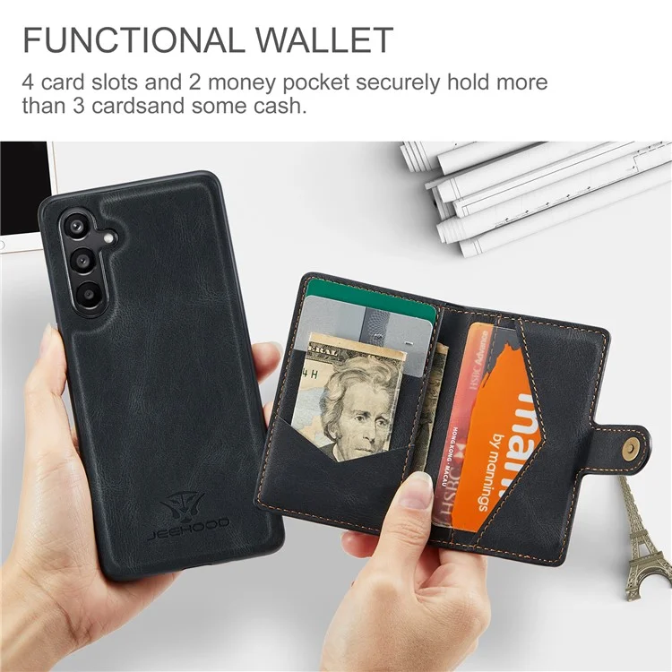 JEEHOOD J01 For Samsung Galaxy A54 5G Case with Card Holder Leather Back Cover Compatible with MagSafe - Black